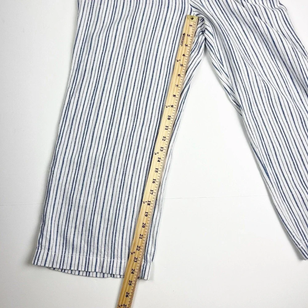 Old Navy Linen Cropped Jumpsuit Smocked Back Blue Stripe Boho Lagenlook - Picture 13 of 16